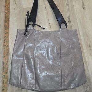 HOBO original Gray Leather Tote Bag with Black Handles